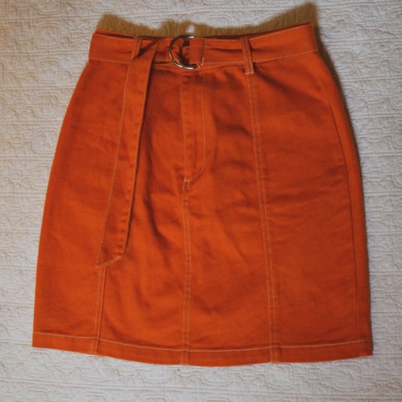 Orange High Waisted Jean Skirt - Picture 3 of 4